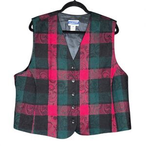 Pendleton Vintage Women's 1990s Plaid Vest 100% Wool Holiday Plaid and Paisley